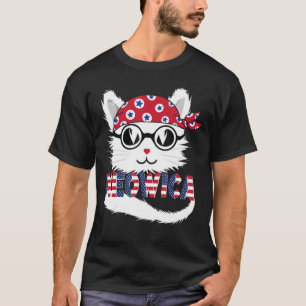 American Flag Turban Meowica White Kitty Cat T-Shirt