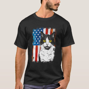 American Flag Tuxedo Cat 4th Of July Feline T-Shirt
