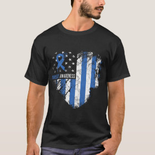 American Flag Type 1 Diabetes Awareness Blue Ribbo T-Shirt