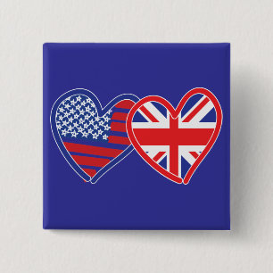 American Flag/Union Jack Flag Hearts 15 Cm Square Badge