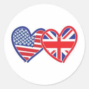 American Flag/Union Jack Flag Hearts Classic Round Sticker