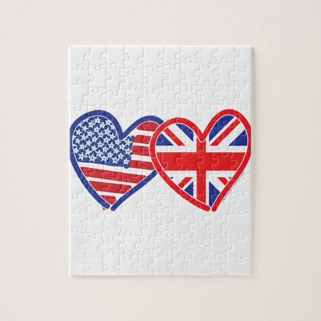 American Flag Union Jack Flag Hearts Jigsaw Puzzle (Vertical)