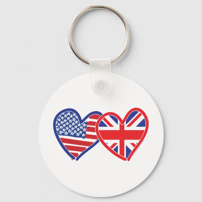 American Flag/Union Jack Flag Hearts Key Ring (Front)
