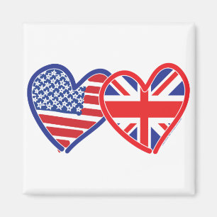 American Flag/Union Jack Flag Hearts Magnet