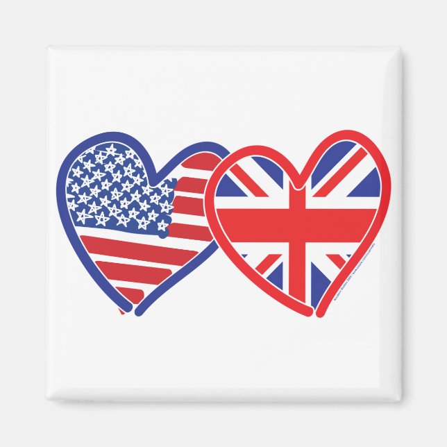 American Flag/Union Jack Flag Hearts Magnet (Front)