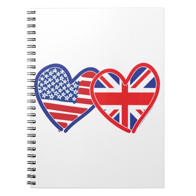 American Flag Union Jack Flag Hearts Notebook (Front)