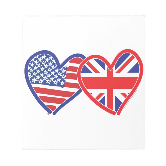 American Flag Union Jack Flag Hearts Notepad (Front)