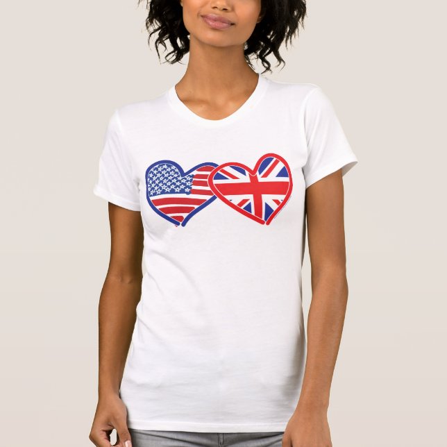 American Flag/Union Jack Flag Hearts T-Shirt (Front)