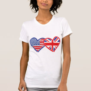 American Flag/Union Jack Flag Hearts T-Shirt