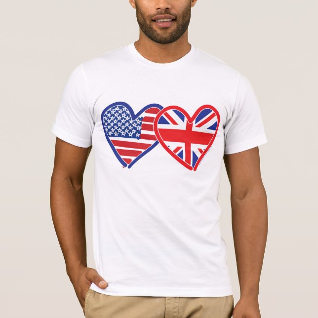 American Flag/Union Jack Flag Hearts T-Shirt (Front)