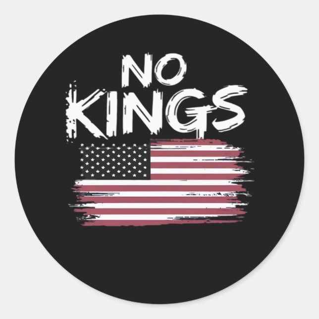 American Flag Upside Down Distress No Kings Long F Classic Round Sticker (Front)