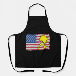 American Flag US 4th Of July Pickleball Funny  Apron