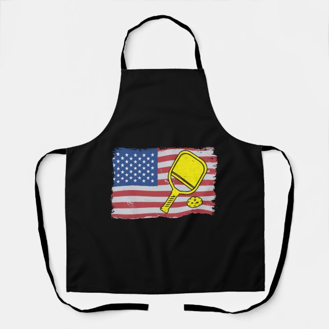 American Flag US 4th Of July Pickleball Funny  Apron (Front)