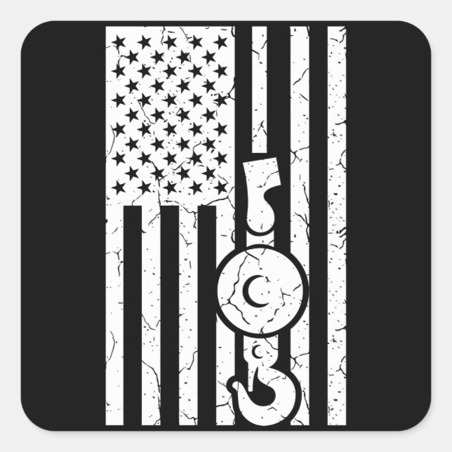 AMERICAN FLAG US FLAG Crane Operator Towing Truck Square Sticker (Front)