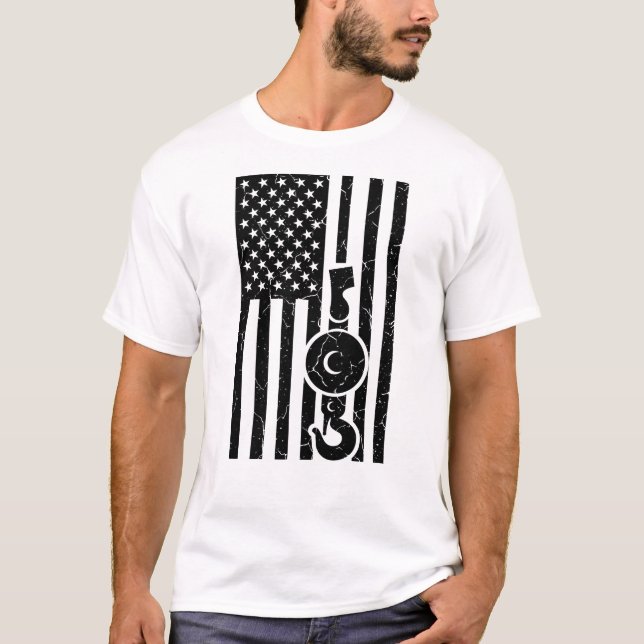 AMERICAN FLAG US FLAG Crane Operator Towing Truck T-Shirt (Front)
