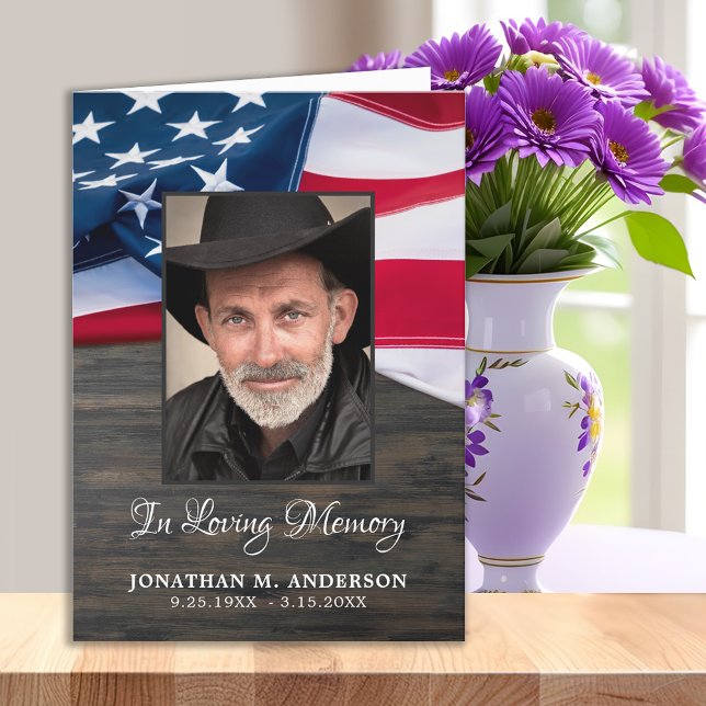 American Flag US Military Memorial Photo Funeral Thank You Card (Creator Uploaded)