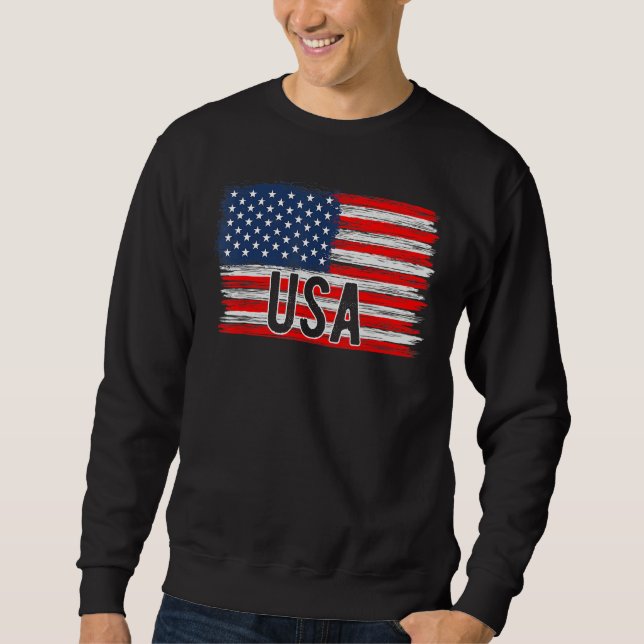 American Flag USA 4th of July Independence Day Pat Sweatshirt (Front)