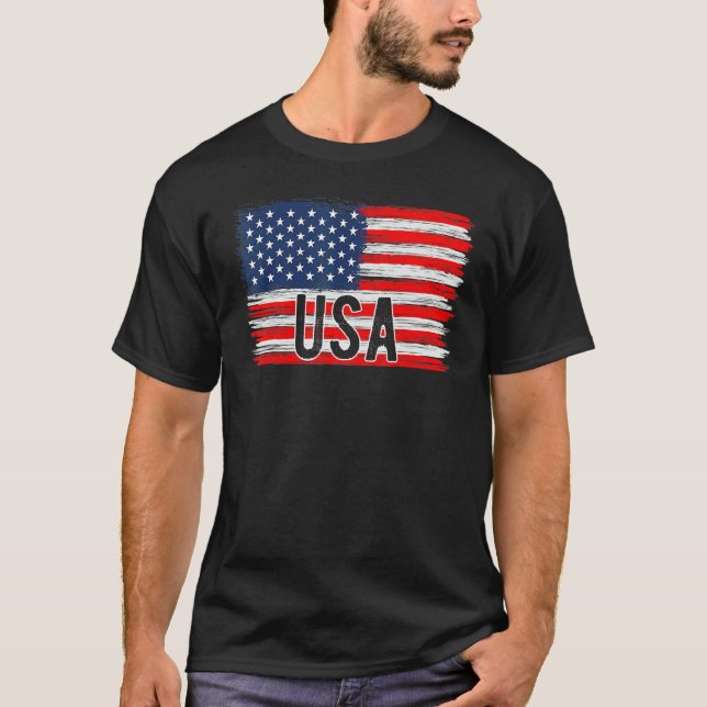American Flag Usa 4th Of July Independence Day Pat T-Shirt (Front)