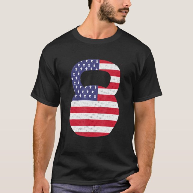 American Flag Usa 4th Of July Kettlebell Gym Worko T-Shirt (Front)