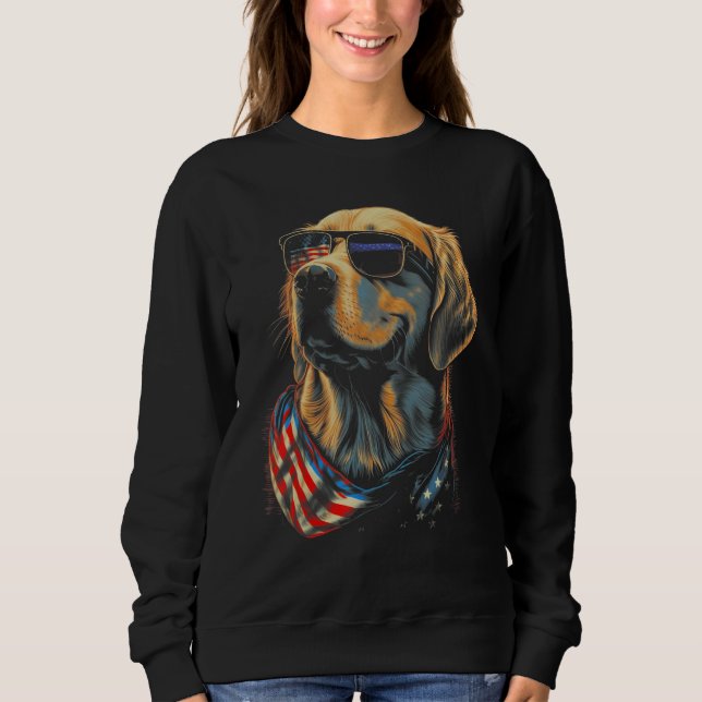 American Flag USA America 4th Of July Dog Golden R Sweatshirt (Front)