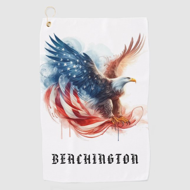 *~* American Flag USA AP16 - Bald EAGLE Golf Towel (Front)