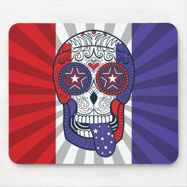 American Flag USA Colours Patriotic Sugar Skull Mouse Pad (Front)