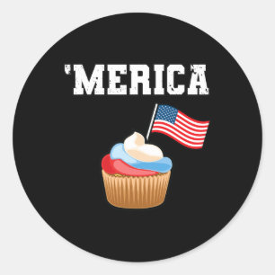 American Flag Usa Cupcake Merica 4th Of July Classic Round Sticker