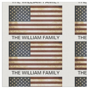 American flag USA Custom Family name patriotic Fabric