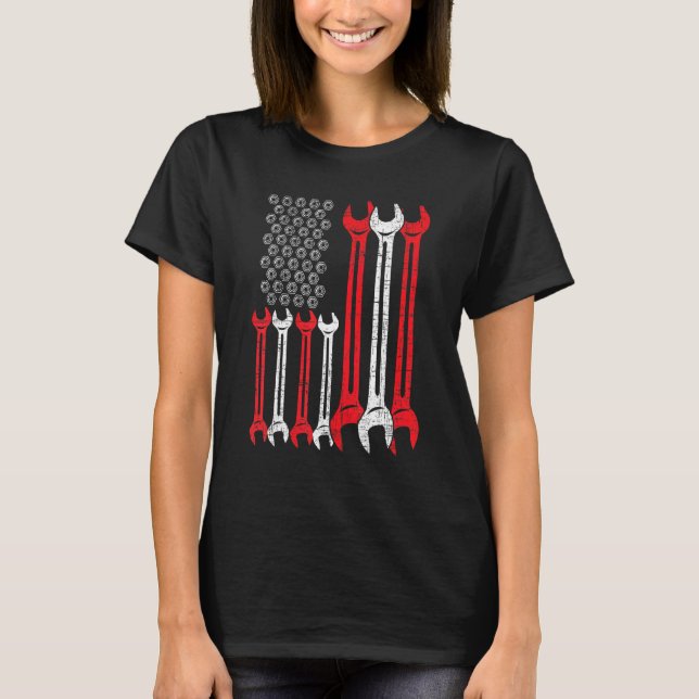 American Flag Usa Diesel Mechanic Automobile Vehic T-Shirt (Front)