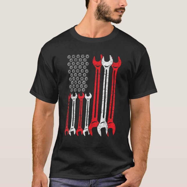 American Flag Usa Diesel Mechanic Automobile Vehic T-Shirt (Front)