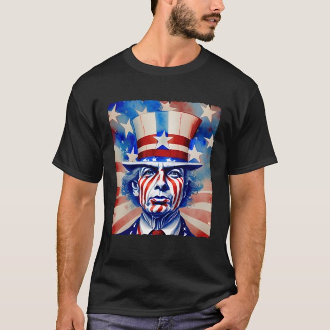 American Flag USA Hat Uncle Sam 4th of July Party T-Shirt (Front)