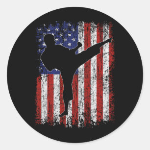 American Flag Usa High Kick Karate Silhouette Patr Classic Round Sticker