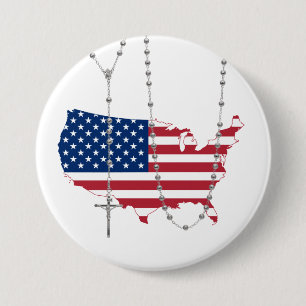 American Flag USA Holy Rosary 7.5 Cm Round Badge