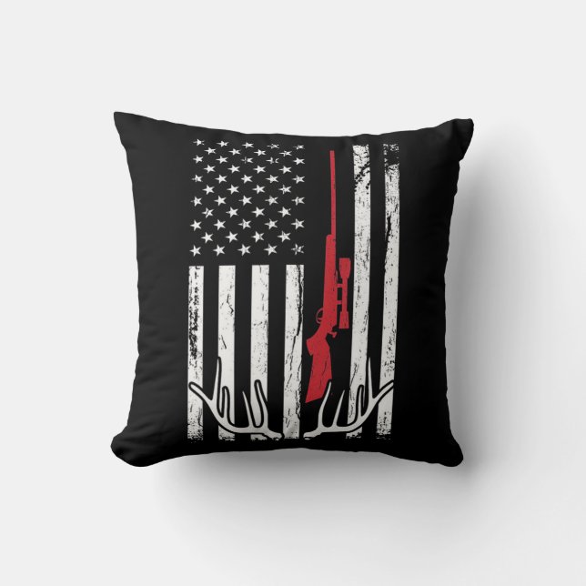 American Flag USA Hunter Hunt Fun Hunting Apparel  Cushion (Front)