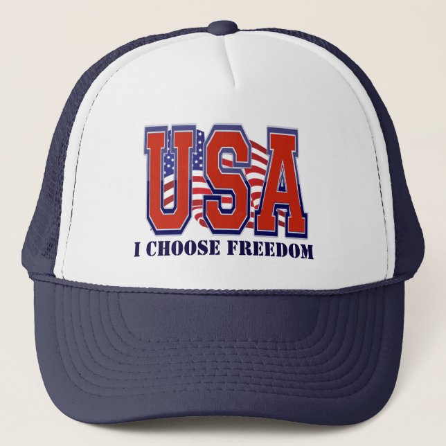 American Flag USA I Choose Freedom Patriotic Trucker Hat (Front)