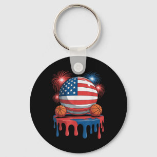 American Flag Usa Ice Cream Drip Game Basketball D Key Ring