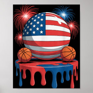 American Flag Usa Ice Cream Drip Game Basketball D Poster