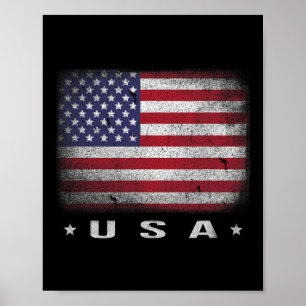American Flag Usa July 4th White Blue Red Faded St Poster