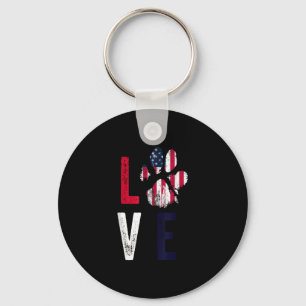 American Flag Usa Love Dog Paw Patriotic 4th Of Ju Key Ring