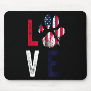 American Flag Usa Love Dog Paw Patriotic 4th Of Ju Mouse Pad