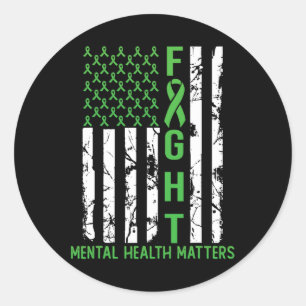 American Flag Usa Mental Health Problems  Classic Round Sticker