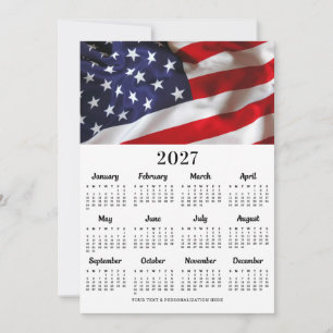 American Flag USA Patriotic 12 Month Calendar Holiday Card