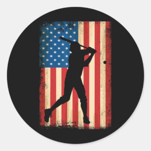 American Flag Usa Patriotic Baseball Lover 4th Of Classic Round Sticker