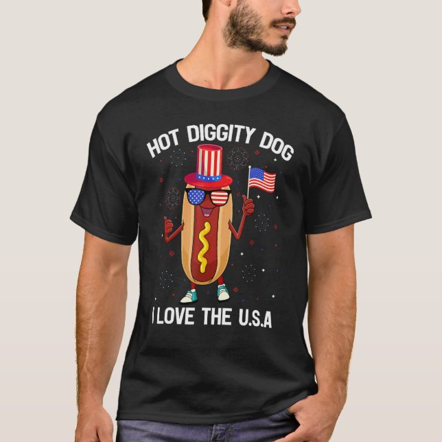 American Flag USA Patriotic  Hotdog 4th Of July T-Shirt (Front)