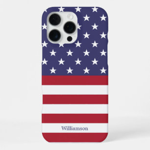 American Flag USA Patriotic Stars Stripes Name iPhone 16 Pro Max Case