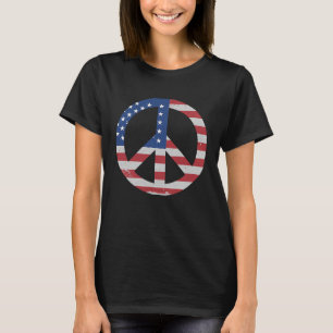 American Flag USA Peace Sign Hand Patriotic T-Shirt