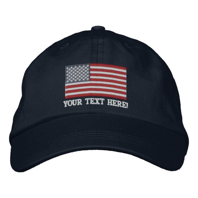 American Flag USA Personalise it! Large Embroidery Embroidered Hat (Front)