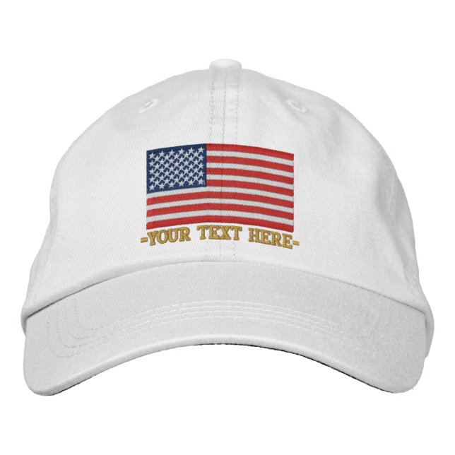 American Flag USA Personalise it! Large Embroidery Embroidered Hat (Front)