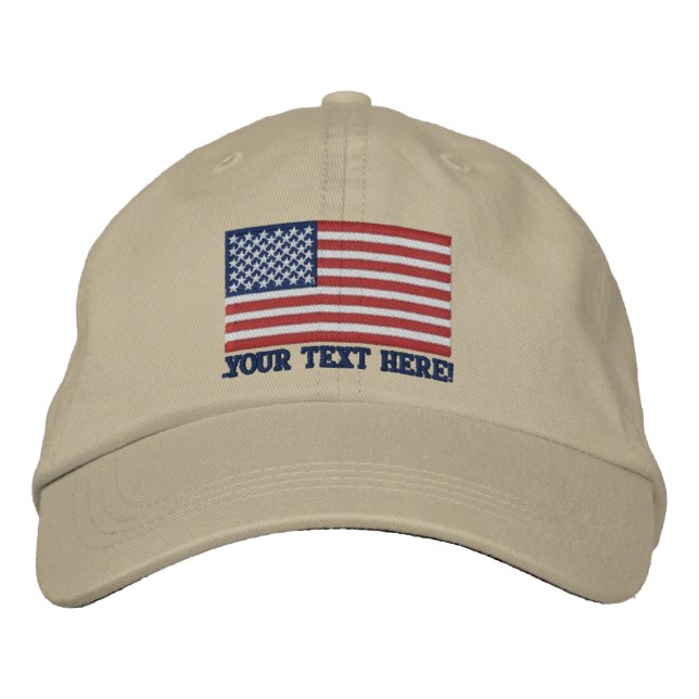 American Flag USA Personalise it! Large Embroidery Embroidered Hat (Front)