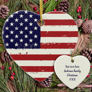American Flag USA Personalised Patriotic Ceramic Ornament